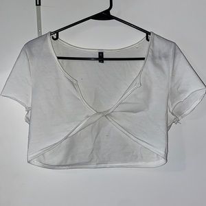(M) Zaful White Twist Crop Top
